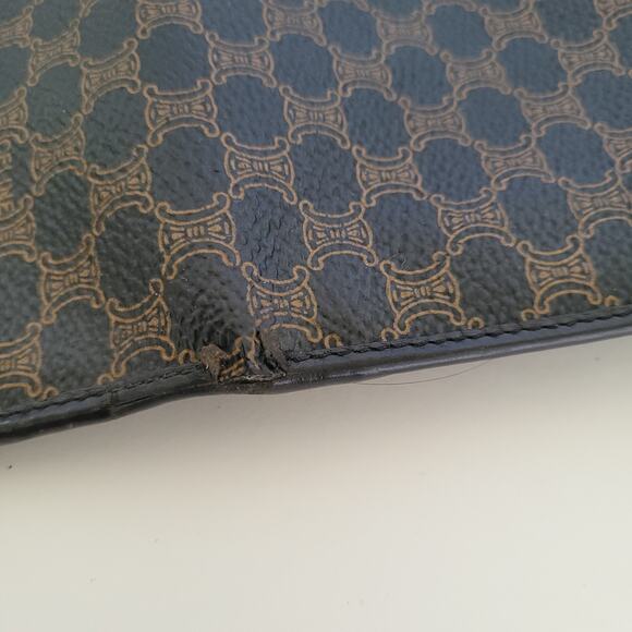 Celine Vintage Trifold Leather Large Wallet Macadam Brown Black Long Logo Design - Picture 11 of 14